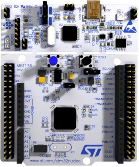 SensAct0 példaprogram Hardware: az ST Microelectronics STM32 ARM Cortex M4 platformjához tartozó NUCLEO-F401RE demo panel.