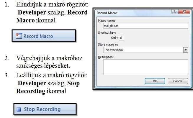 Makró futtatás A munkafüzet makróinak futtatása többféle