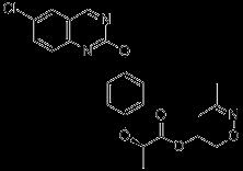 propaquizafop CAS-szám 111479-05-1 IUPAC- Propanoic acid,2-[4-[(6-chloro-2-quinoxalinyl)oxy]phenoxy]-,2- [[(1-methylethylidene)amino]oxy]ethyl