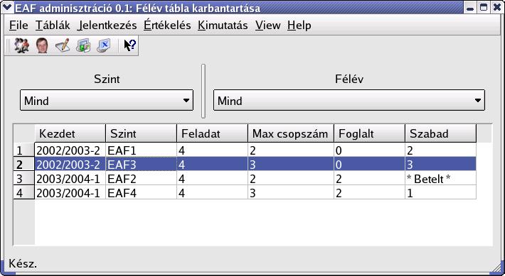 mysql> select * from felev; +----------+------+-------------+------+------+ felev_id szam kezdet fsz max +----------+------+-------------+------+------+ 37 1 2002/2003-2 4 2 38 3 2002/2003-2 4 3