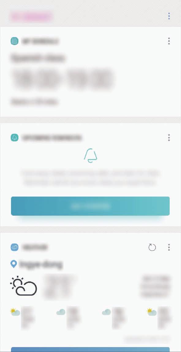 Bixby Home A Bixby Home képernyőn javasolt szolgáltatásokat és információkat tekinthet meg, amiket a Bixby az Ön használati szokásainak elemzése révén ajánl fel.