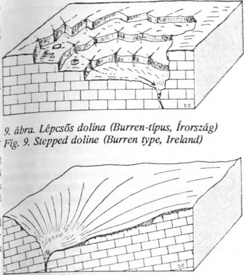 Ilyeneket láthattunk például a nyugat-írországi Burren-fennsíkon. A rétegek különböző mértékű dőlése szintén befolyá-, solja a dolina alakját.
