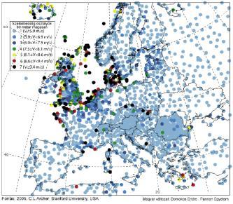 Szélenergia Európában A szélpotenciál eloszlása Európában szélgenerátorok