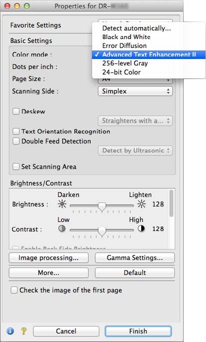 A [Color mode] [Színmód] beállításnál válassza az [Advanced Text Enhancement II] [Speciális szövegjavítás II] lehetőséget.