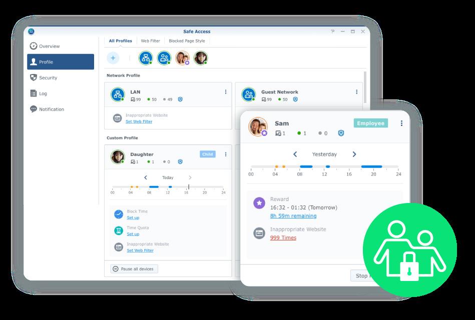 Forradalmian új szoftveres élmény A biztonságot és a stabilitást szem előtt tartva kifejlesztett Synology Router Manager (SRM) rendszer lehetővé teszi az eszköz felhasználóbarát felügyeletét.