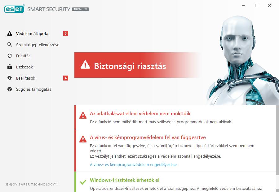 A zöld ikon és a zöld Maximális védelem állapotfelirat jelzi, hogy a védelem a lehető legmagasabb szinten biztosítva van. Teendők, ha a program nem működik megfelelően?