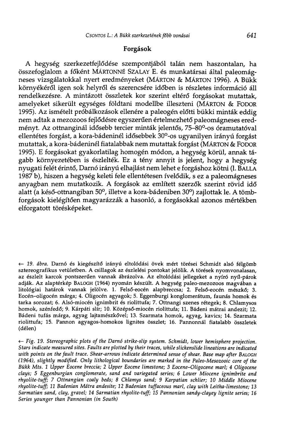 CSONTOS L.: A Bükk szerkezetének főbb vonásai 641 Forgások A hegység szerkezetfejlődése szempontjából talán nem haszontalan, ha összefoglalom a főként MÁRTONNÉ SZALAY E.