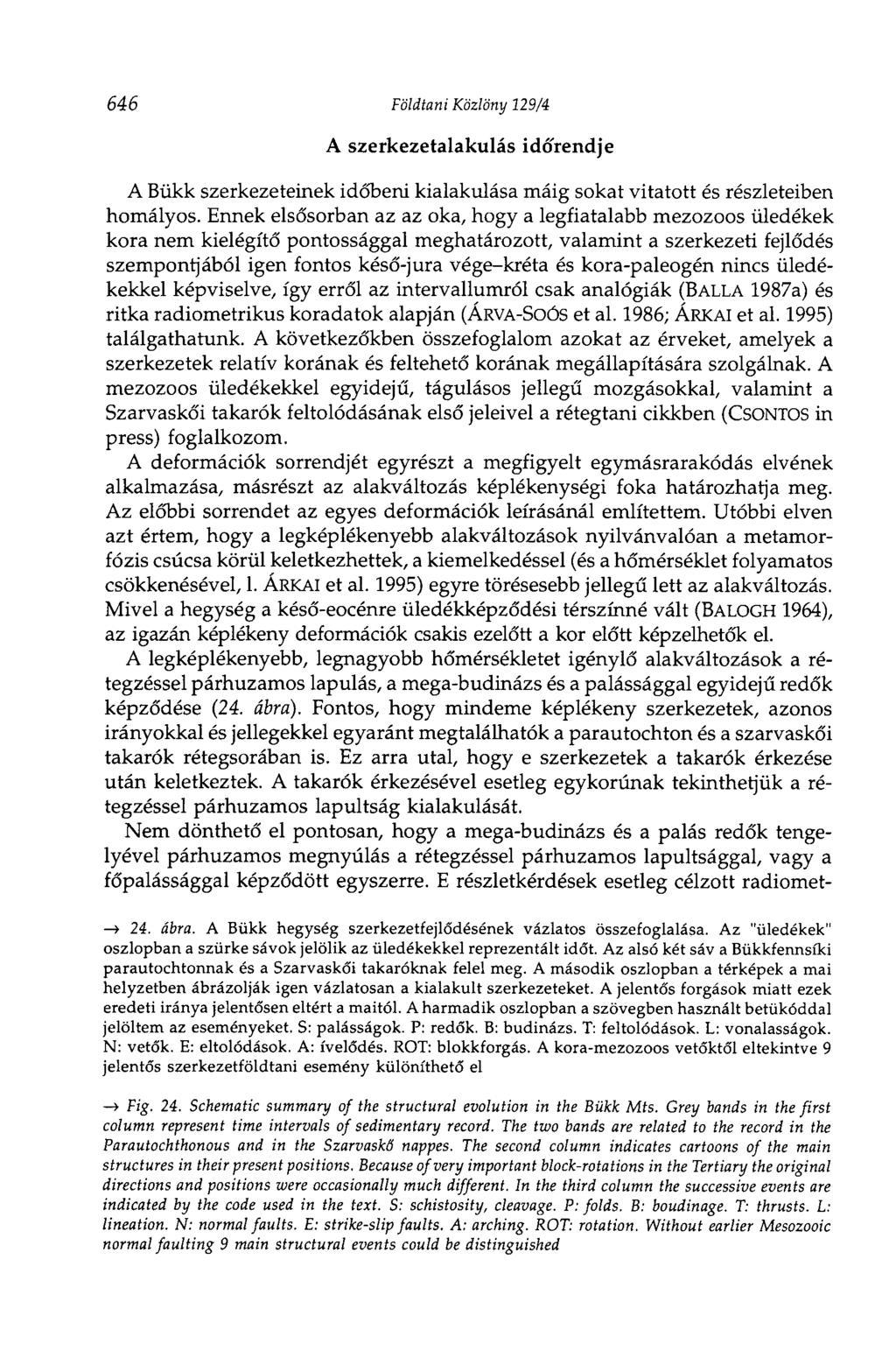 646 Földtani Közlöny 129/4 A szerkezetalakulás időrendje A Bükk szerkezeteinek időbeni kialakulása máig sokat vitatott és részleteiben homályos.