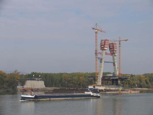 Cable-stayed Bridge; 2x2 traffic lane, (future: 2x3); 1847 m long; 300 m main span; 14.