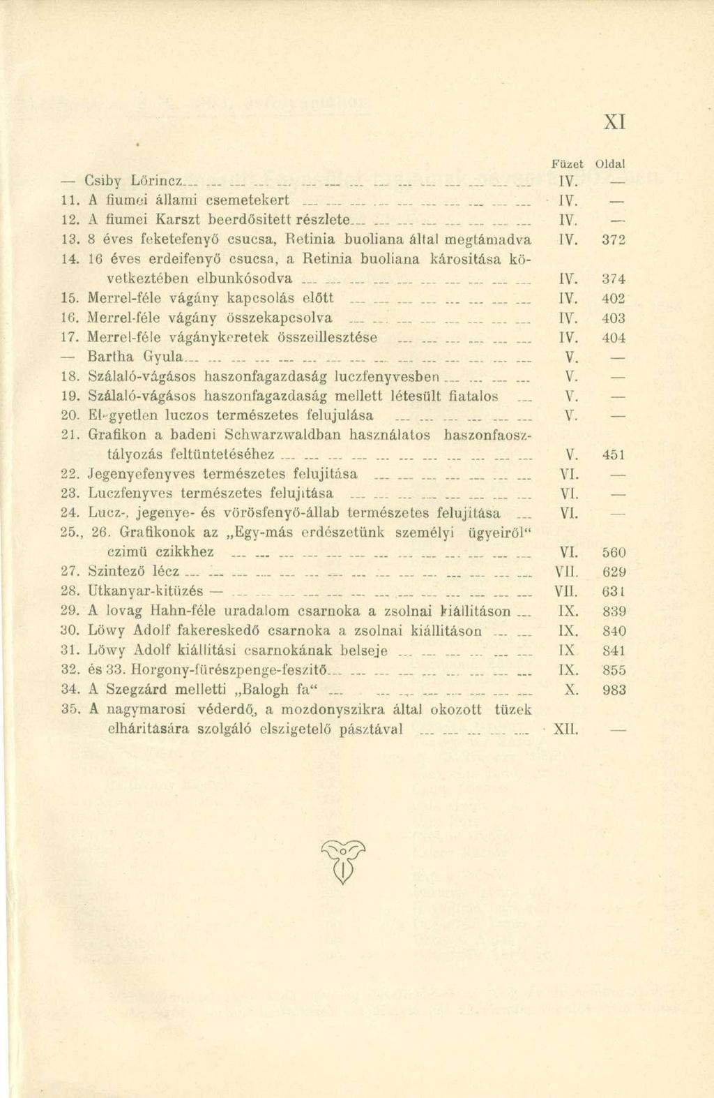 Füzet Csiby Lőrincz............................... IV. 11. A fiumei állami csemetekert.............................. IV. 12. A fiumei Karszt beerdősitett részlete... IV. 13.