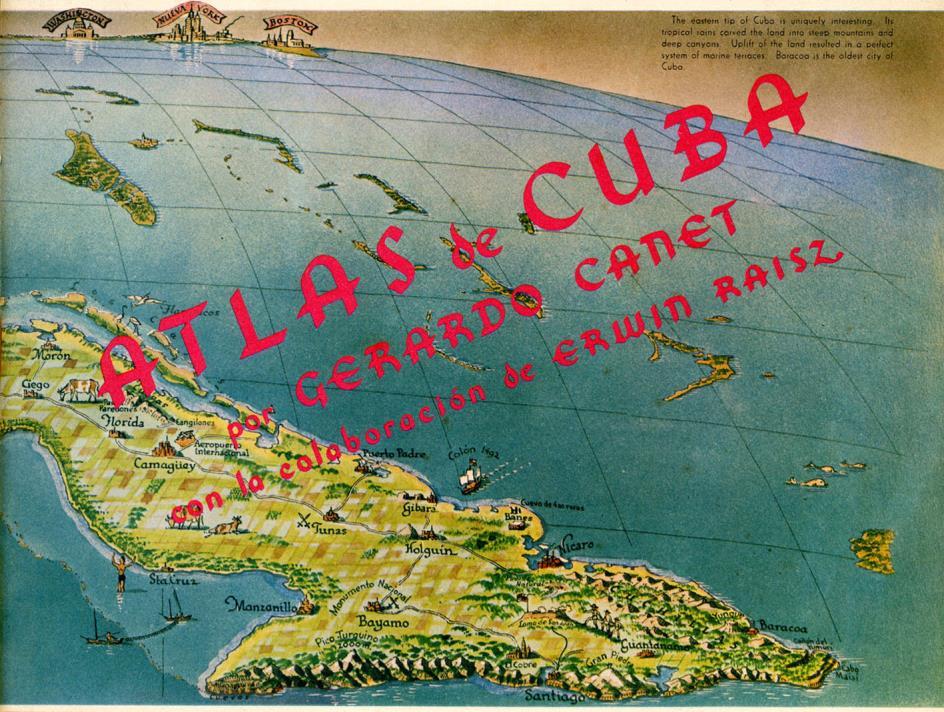 9. ábra Az Atlas de Cuba borítójának egy részlete Maga Raisz is megemlíti ezt az atlaszt, amikor a nemzeti atlaszok kiadásáról írt 1962-ben: Európa majdnem minden országa, valamint Mexikó, a