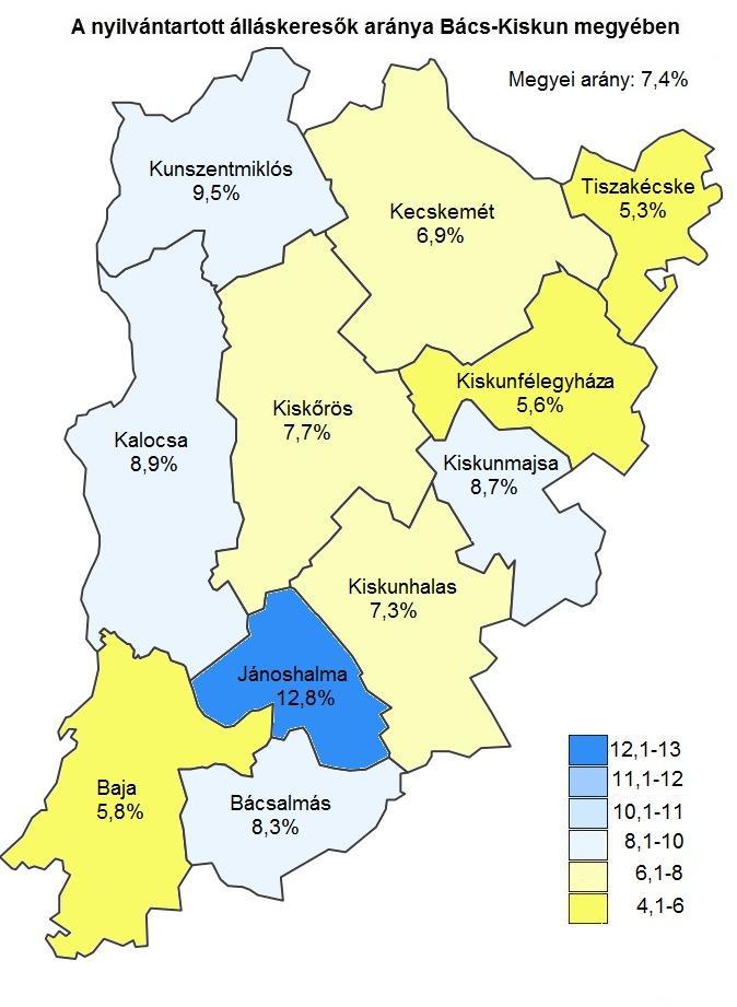 május június július augusztus szeptember október november december január február március április május Munkaerő-piaci helyzetkép Bács-Kiskun megyében, 2016.