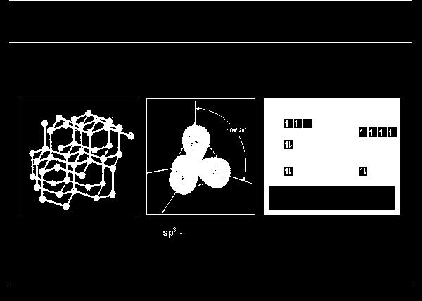 Kovalens kötés: gyémántszerkezetű szén (C) Gyémántszerkezetű: C, Si, Ge (izomorf) Alapállapot hibridizált