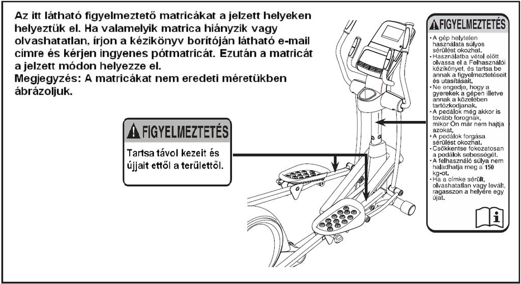 TARTALOMJEGYZÉK FIGYELMEZTETO MATRICA ELHELYEZÉSE...2 FONTOS ÓVINTÉZKEDÉSEK...3 HASZNÁLAT ELÕTT...4 ALKATRÉSZ AZONOSÍTÓ TÁBLÁZAT...5 ÖSSZESZERELÉS...6 AZ ELLIPTIKUS EDZOGÉP HASZNÁLATA.