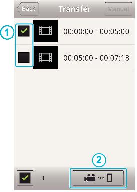 megjelenik a balra lent található ellenőrzés jel mellett 0 A továbbítandó videó hosszának beállításához lásd a lenti utasításokat Okostelefon alkalmazásbeállítások (A111