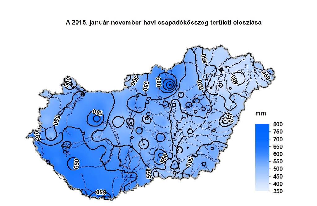 Léghőmérséklet A november havi középhőmérséklet 4,2 C (Zabar) és 8,4 C (Pécs-Árpádtető) között alakult, az országos területi átlagérték 6,3 C volt, ami 2,3 C-kal magasabb az átlagnál.
