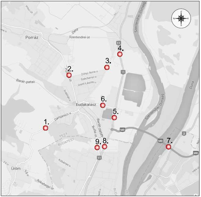 2. ábra Forgalomszámlálás helyszínei 1. helyszín: 1108.