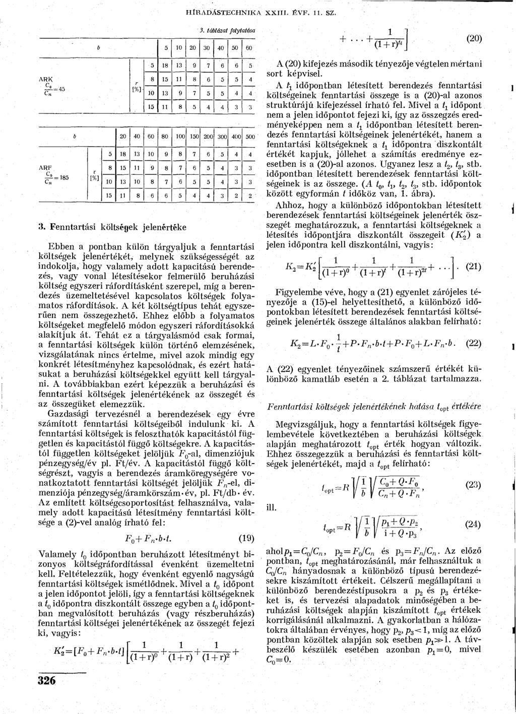 HÍRADÁSTECHNIKA XXIII. ÉVF. 11. SZ. 3. táblázat folytatása 5 40 50 60 +.