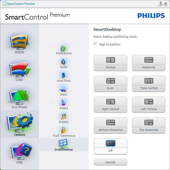 3. Képoptimalizálás 3.5 SmartDesktop útmutató SmartDesktop A SmartDesktop a SmartControl Premium-ban található. Telepítse a SmartControl Premiumot és válassza ki a SmartDesktop-ot az opciók közül.