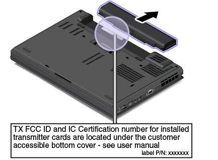 Az FCC ID-azonosító és az IC-tanúsítvány számának címkéje a számítógépben található vezeték nélküli LAN-kártyára 1 és vezeték nélküli WAN-kártyára 2 van ráragasztva.