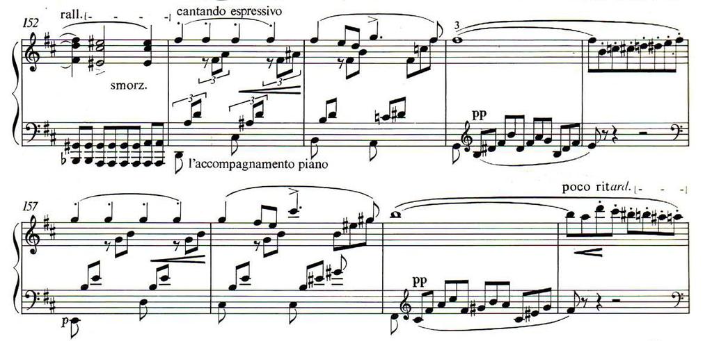 II. Interpretációk összehasonlító elemzése 79 24. kottapélda. Liszt: h-moll szonáta, 152-160.