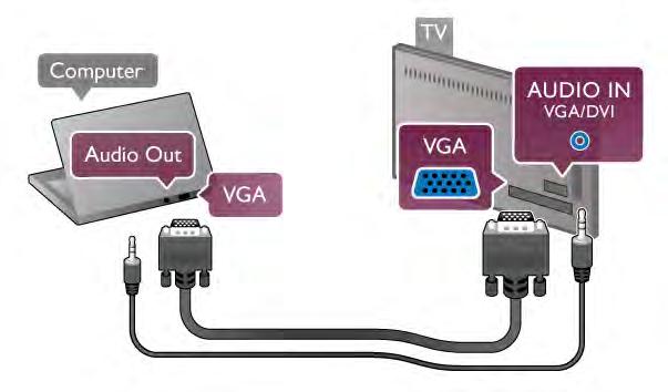 csatlakoztatásához, illetve audio L/R kábelt a VGA audiojelnek a TV-készülék hátoldalán található AUDIO IN - VGA/DVI csatlakozóhoz történ! csatlakoztatásához.