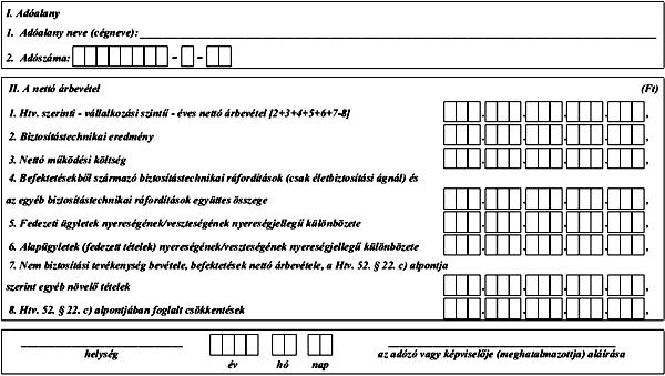 iparűzési adóbevalláshoz Biztosítók nettó árbevételének a kiszámítása D jelű betétlap 2009.