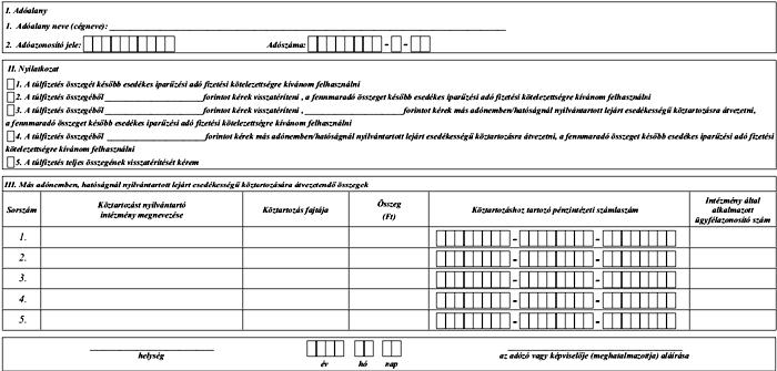 adóévről a/az önkormányzat illetékességi területén folytatott állandó jellegű iparűzési tevékenység