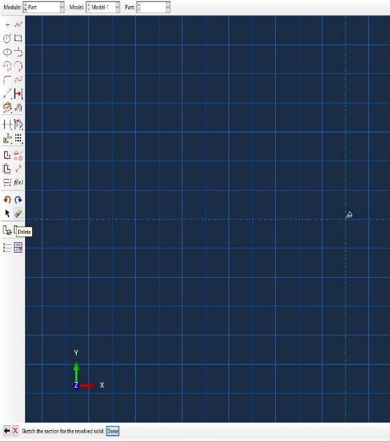 A geometria megrajzolása előtt töröljük a Delete paranccsal az alapértelmezett függőleges forgatási tengelyt, ami zöld szaggatott vonallal látszik a grafikus ablakon. 5.