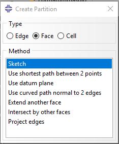 Select a sketch plane (planar face of datum plane) sornál jelöljük ki azt a felületet ahová a felvágáshoz használt két vonalat berajzoljuk.