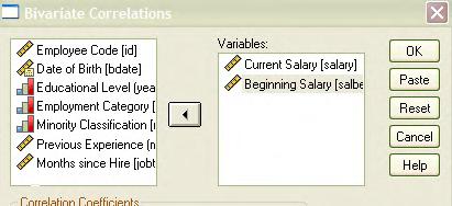 Analyze / Correlate / Bivariate 0 < I r I<0,3