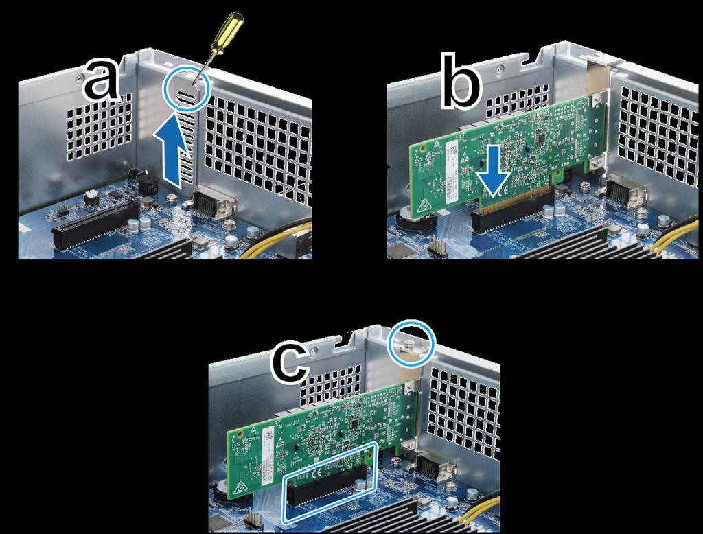 Hálózati csatolókártya csatlakoztatása a RackStation egységhez A RackStation egység egy PCIe x8 hálózati adaptert támogat.