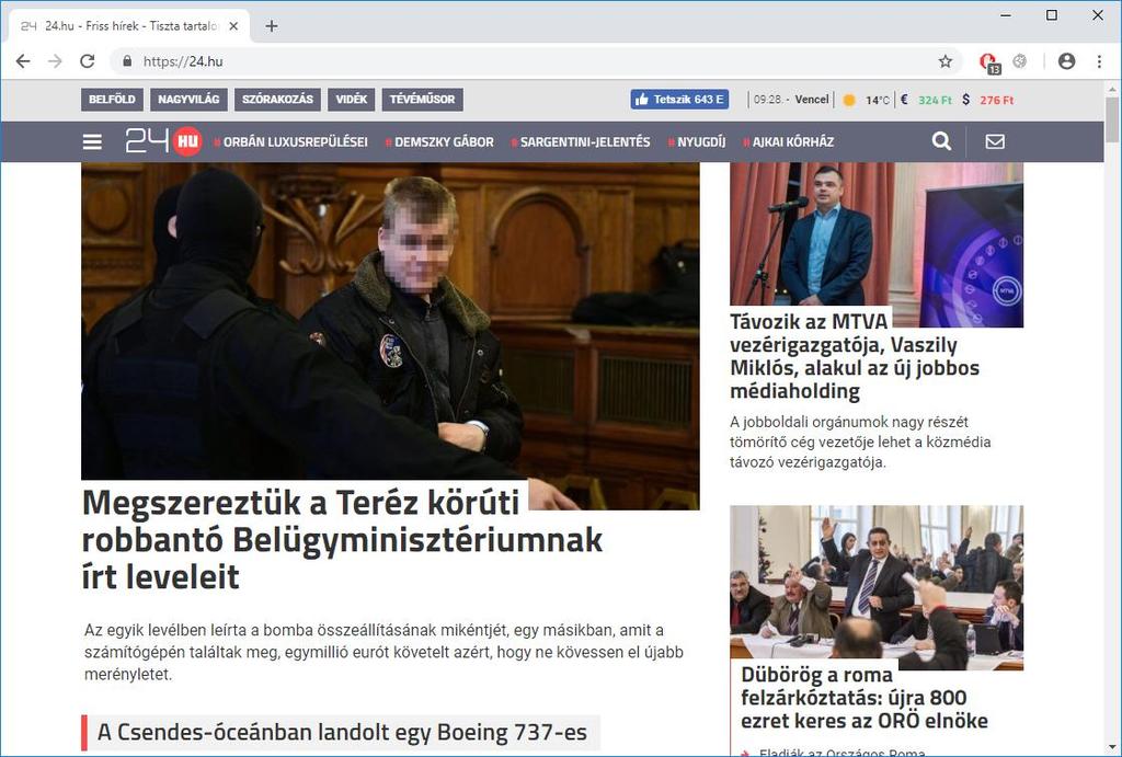 A böngészőnk ablakában megjelenik a kívánt weboldal.