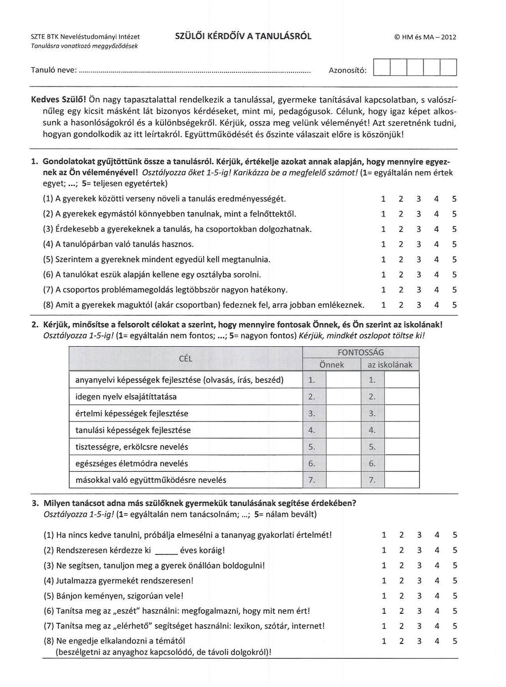 11. melléklet: Szülői