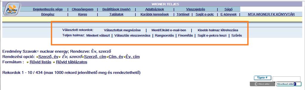 Találati halmazainkat, az utolsót, vagy a korábbi keresések közül kiválasztva bármelyiket