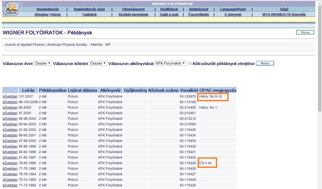 vannak kölcsönzésben, az OPAC megjegyzés alatt pedig az esetleges