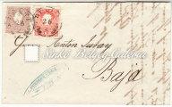 Cégbélyegző (Rósa Lajos Cs. K. közjegyző) látható. / 1861.03.13.Local letter, Pesth. Franked with a 1858's 3 krajcár stamp and a 1861's 5 krajcár stamp on the back.