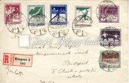 Franked with 7 values of the 1925. Sport I. stamps. Arrival stamp on the back. 1925.12.12-14. Budapest-Rétság ajánlott távolsági levél 1925.09.21.
