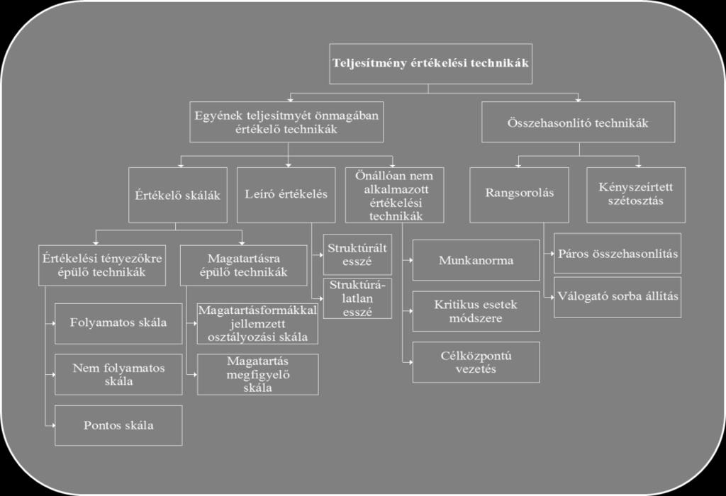 Ez az értékelési mód a kiemelt és fontosnak ítélt teljesítménytényezők elemeit sorolja fel, ahol a szintek fokozatai különböző formában