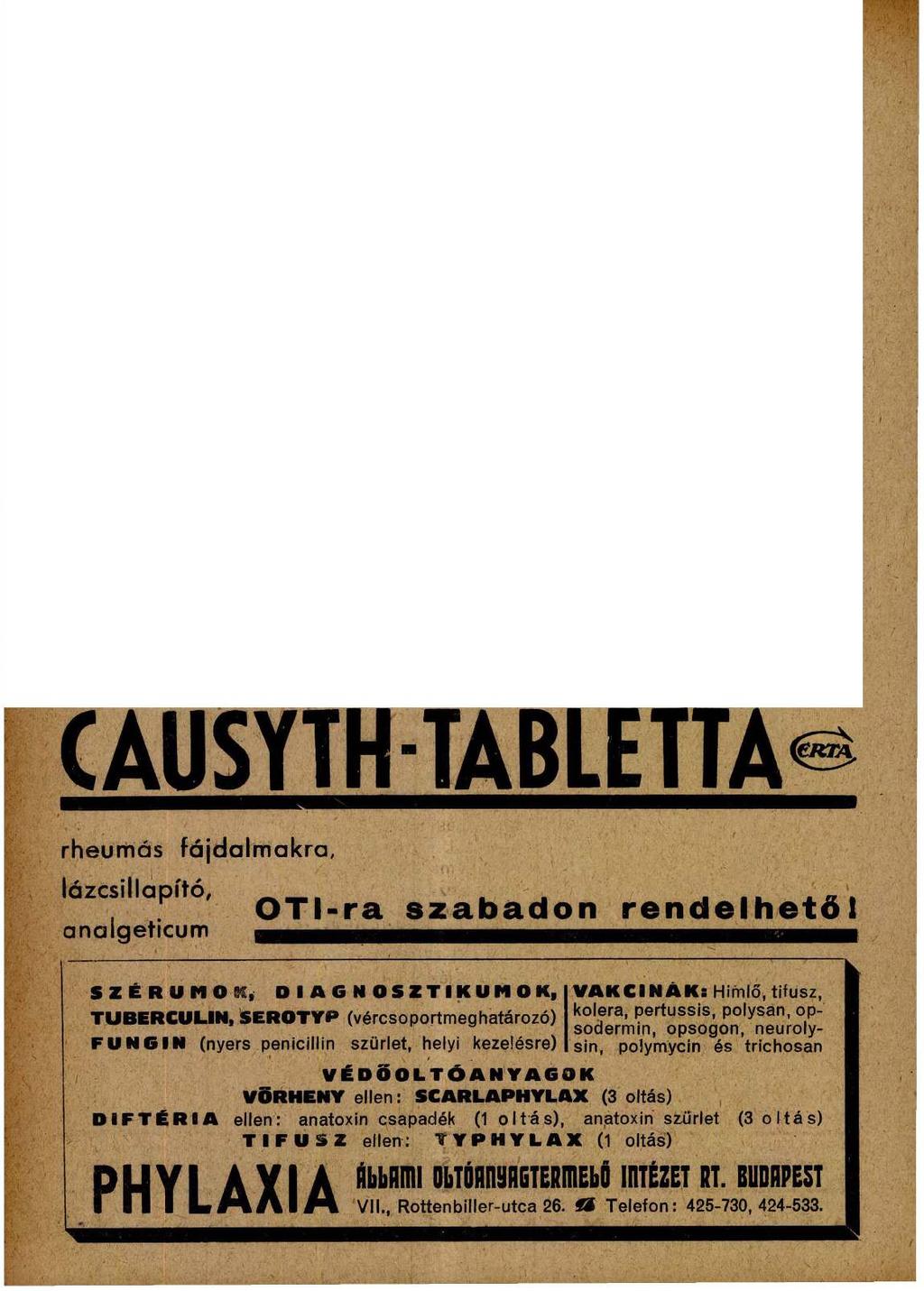 CAUSYTHTABLETTA* rheumás fájdalmakra, lázcsillapító, analgeticum OTI-г а szabadon rendelhető!