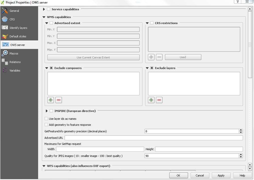 Open-source eszközökkel kialakítható WebGIS rendszer 35. ábra: A QGIS Server beállításai a QGIS Desktop-ban V.2.4.