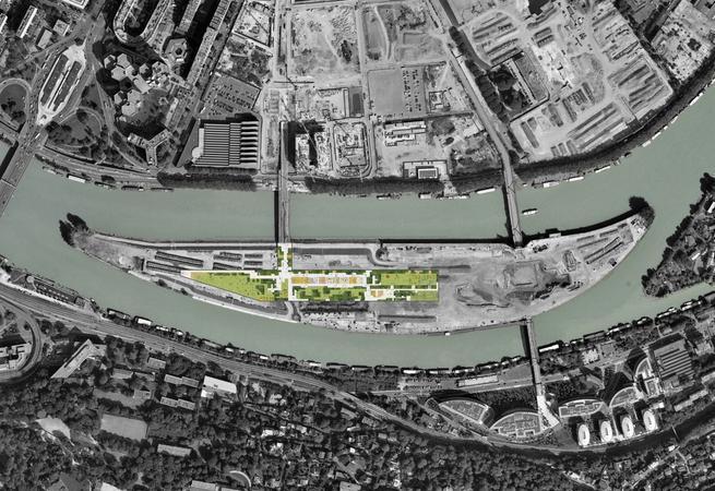 tájépítészet: folyópartokon terek,parkok, sétányok Seguine-sziget kertje (2012-2023,