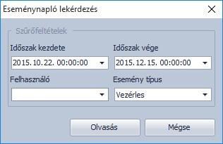 események beolvasásakor szűrőfeltételekkel megadhatja, hogy mely időszak eseményei és milyen jellegű eseményeket töltsön le a szoftver.