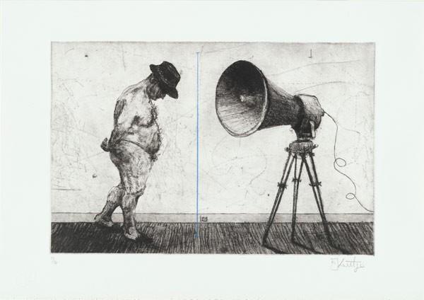 William Kentridge, Untitled (Man with Megaphone).