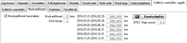 Annak érdekében, hogy a program érzékelje, hogy a 200.000 Ft-os vagy a 450.000 Ft-os keretet kell-e figyelnie, a dolgozó törzsadatában beállítható az, hogy 'Rekreációs kafetéria keret'.