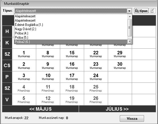 Ha kiválasztotta a naptárat, akkor pedig tetszés szerint szerkesztheti oly módon, hogy az egyes napokra az egérrel rá kell kattintani, s ahányat kattint, annyiszor változik meg a nap jellege.