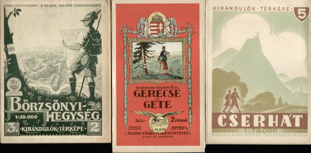 Budai hegyek 37 500 1928 Budai hegyek 25 000 1936 Pilis hegység 50 000 1930 Börzsönyi hegység 50 000 1929 egyedi Pilis és Börzsöny 75 000 1927 Cserhát 50 000 1941 Mátra 50 000 1929, 1934 Bükk hegység