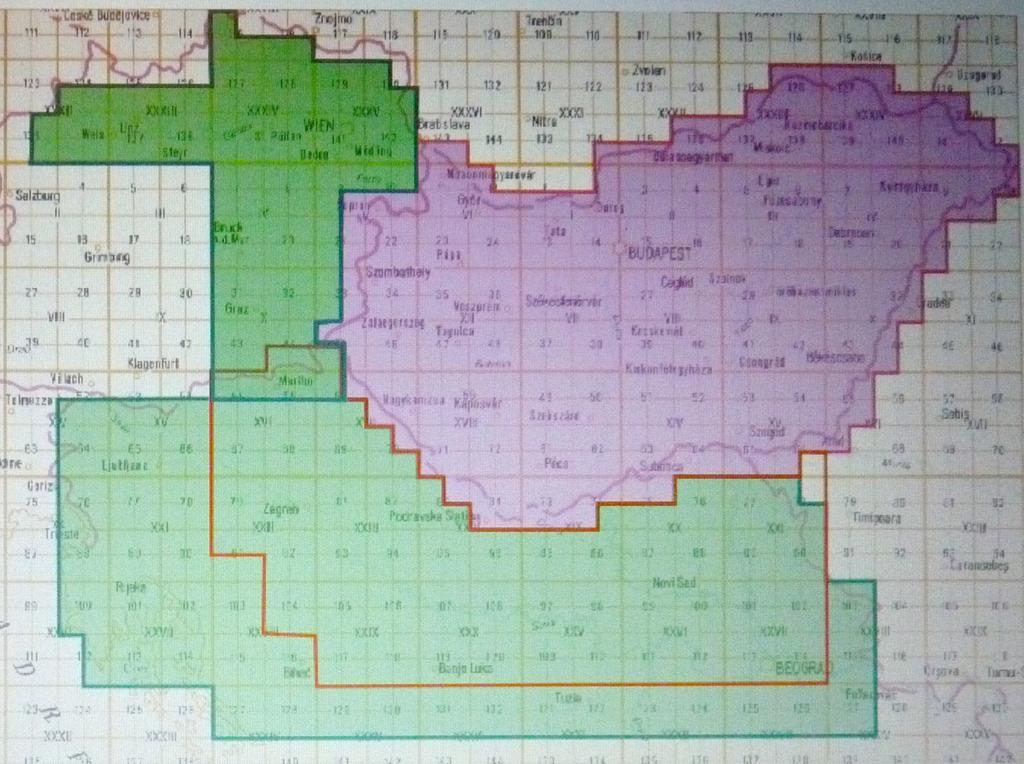 1: 50 000 méretarányú térképek Jugoszlávia (első kiadás a pirossal lehatárolt rész) és Ausztria területére 1950 1959 között a csatlakozó magyar területtel A jugoszláviai területre