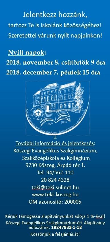 Jelentkezz hozzánk, tartozz Te is iskolánk közösségéhez! Szeretettel várunk nyílt napjainkon! Nyílt napok: 2018. november 8. csütörtök 9 óra 2018. december 7.