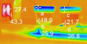 ábra 120 g-os agyagedények hőkamerás felvételei (hőmérsékleti értékek o C-ban) (SZIE) A második mérés alkalmával két